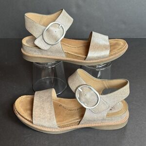 Sofft Bali Leather Sandal Shoe Women US 7.5 M Metallic Ankle Strap Open Toe Flat